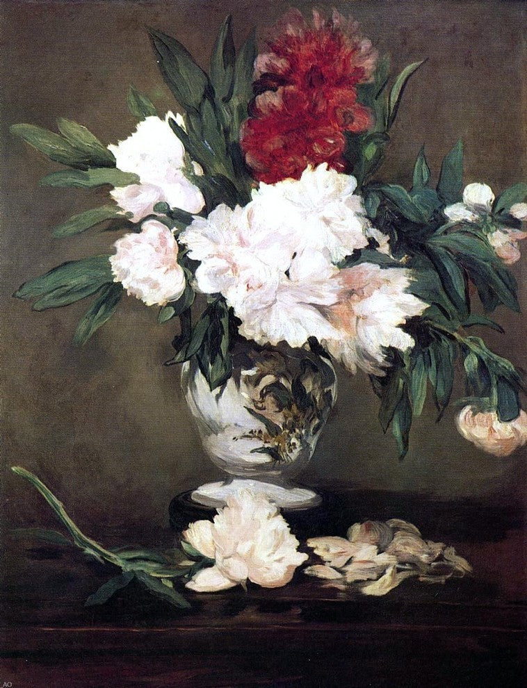 Edouard Manet Peonies in a Vase on a Stand Premium Canvas Print