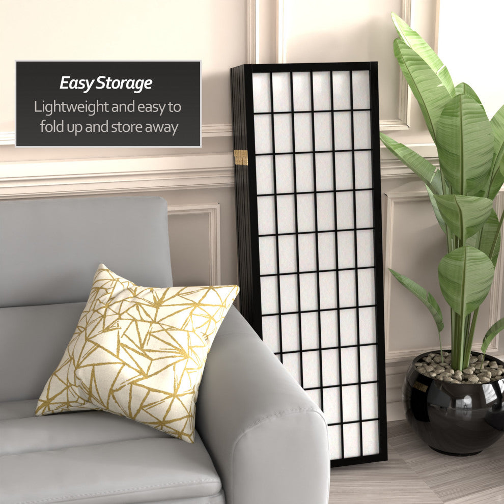 4' Tall Window Pane Shoji Screen, Black, 8 Panels