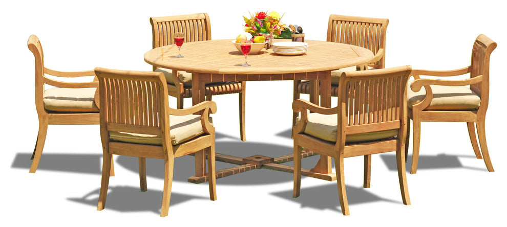 7-Piece Set, 60" Round Table, 6 Giva Chairs, Sunbrella Cushion, Spectrum Peacock