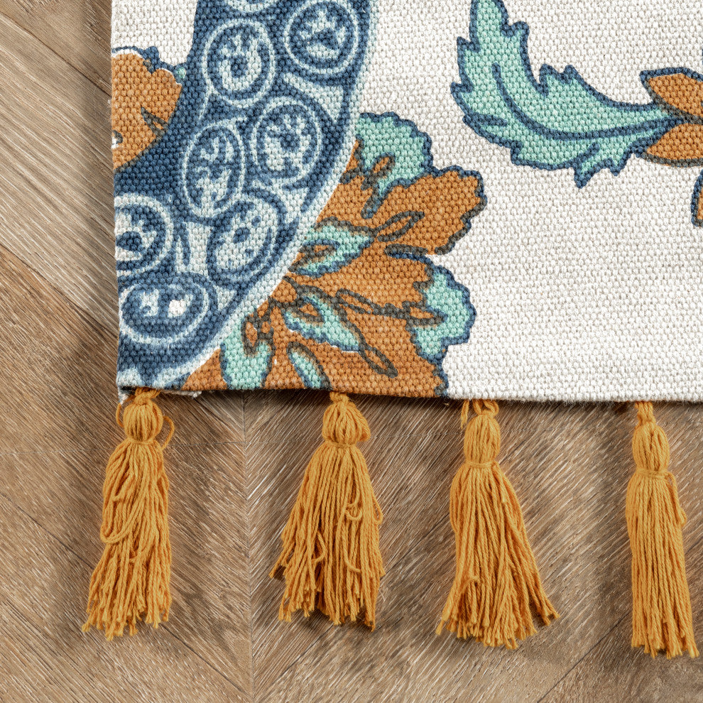 Nuloom Flatweave Cotton Giant Octopus Area Rug, Blue Multicolor 4'x6'