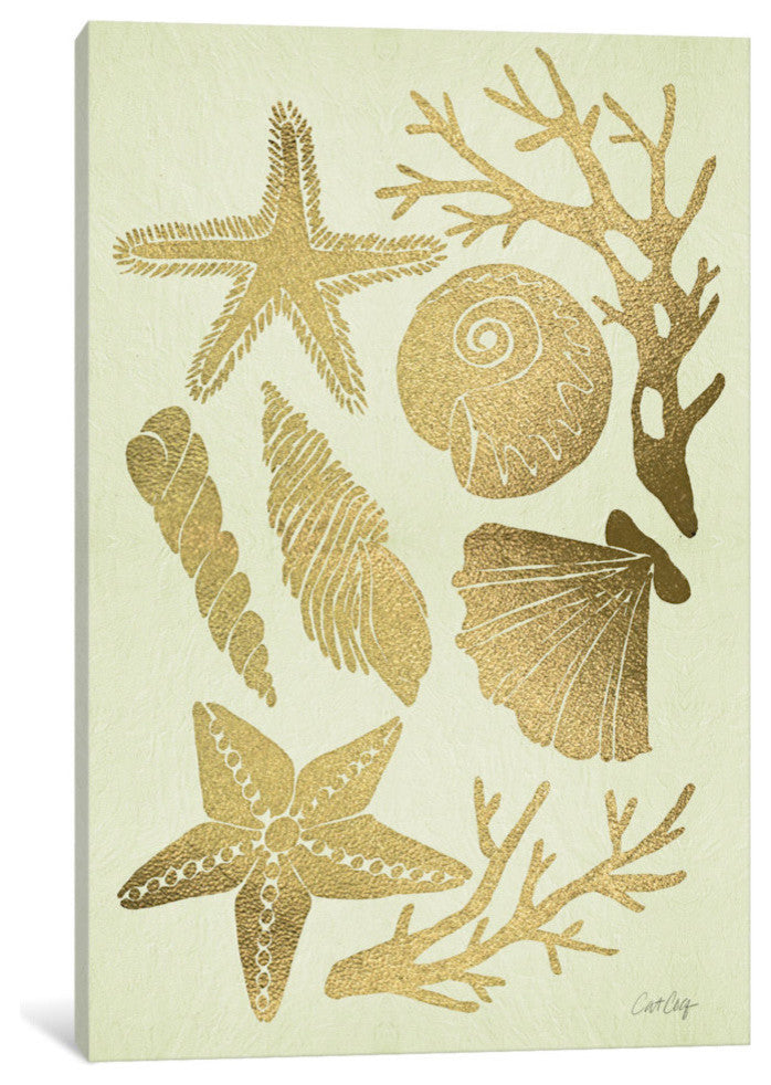"Gold Seashells" Print by Cat Coquillette, 40"x26"x1.5"