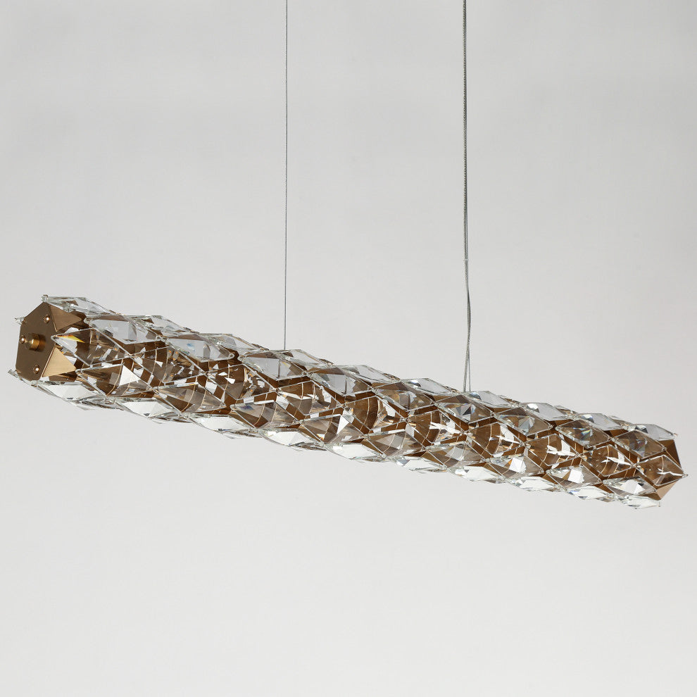 LNC Viniculture 1-Light 36" Modern Crystal Linear LED Island Light, Brass