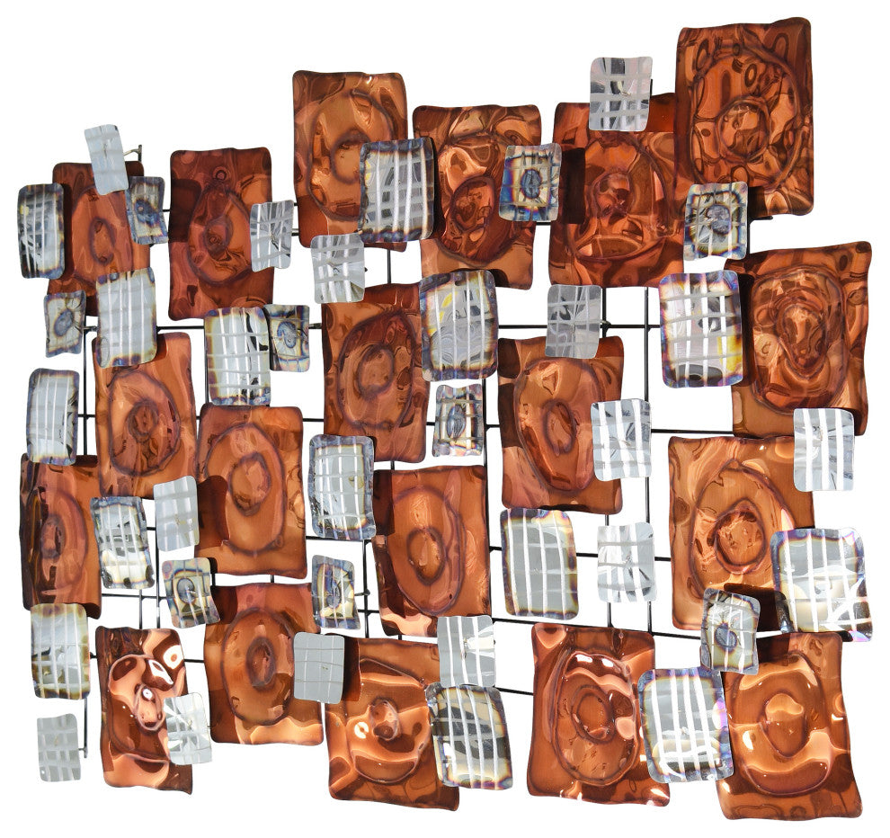 Hand Painted Etched Metal Wall Sculpture, Multi Color, Maze