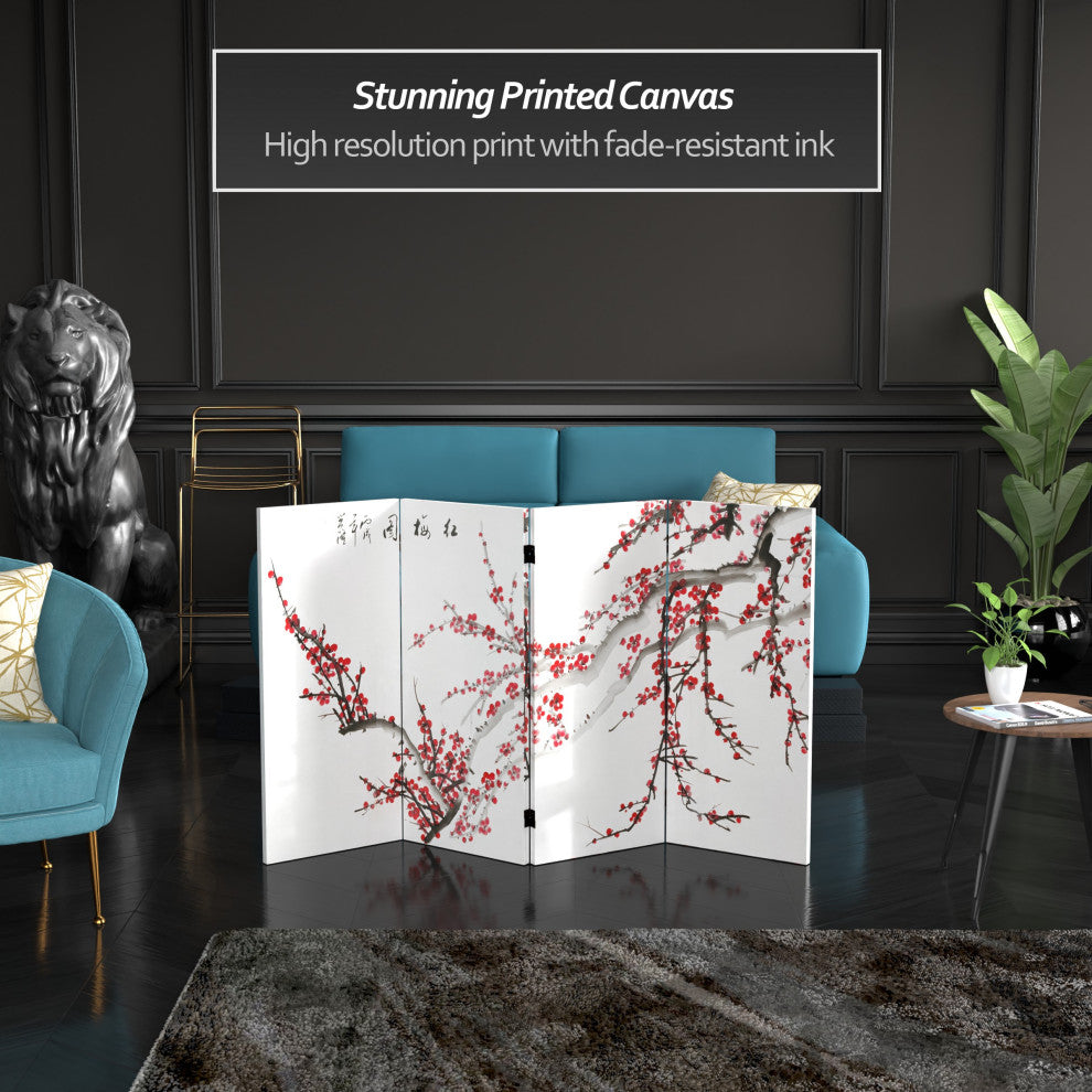 3' Tall Double Sided Plum Blossom Canvas Room Divider