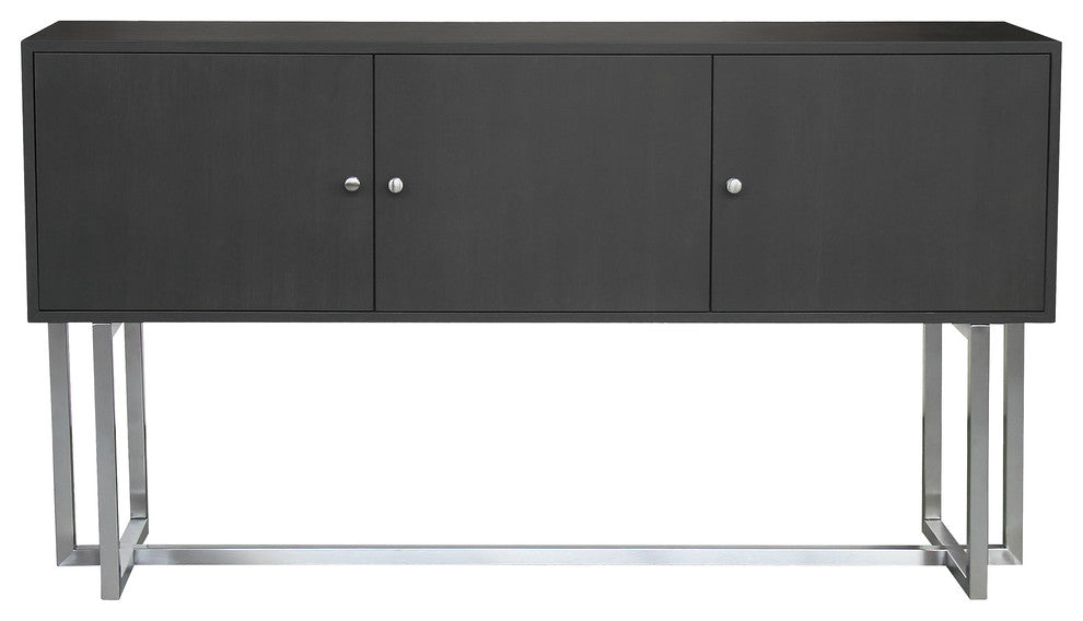 Prague Buffet, Brushed Stainless Steel Finish and Gray Wood