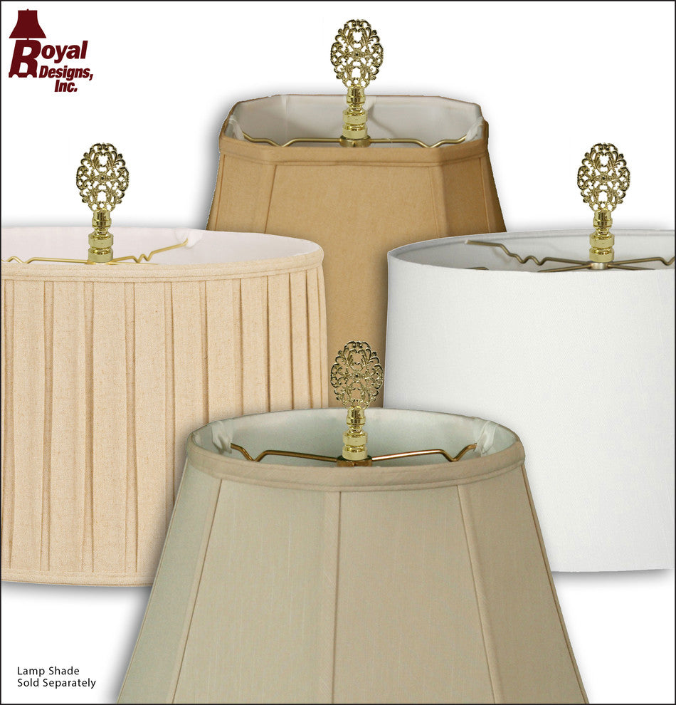 Royal Designs Oval Filigree Finial, Polished Brass, Set of 2