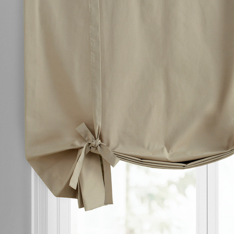 Solid Cotton Tie-Up Window Shade Single Panel, 46W x 63L, Sandstone, 46w X 63l