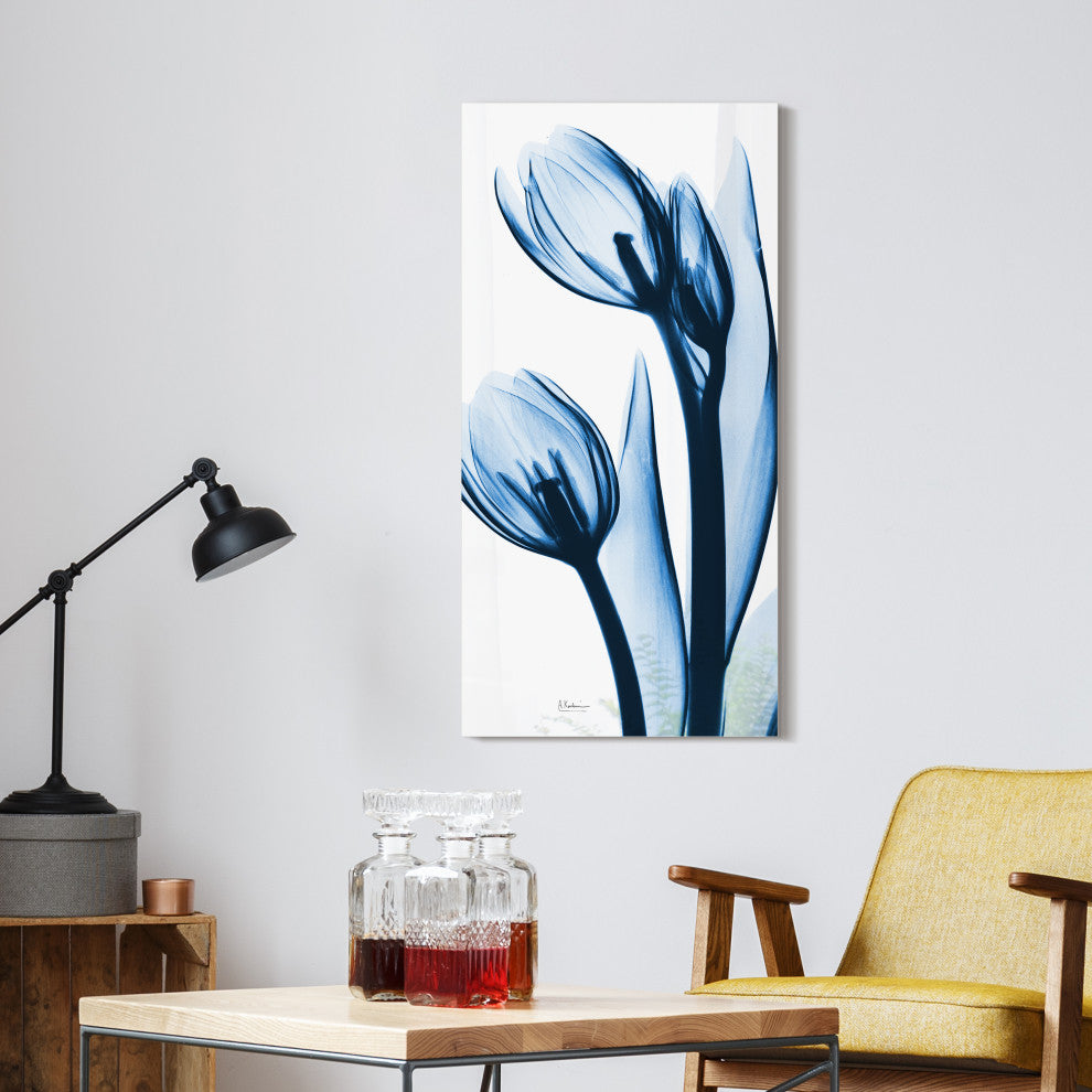 "Two Blue Tulips" Frameless Free Floating Panel Graphic Wall Art, 48"x24"