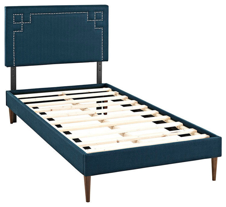 Modway Josie Twin Fabric Platform Bed With Round Tapered Legs, Azure