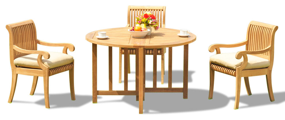 4-Piece Set, 48" Butterfly Table, 3 Giva Chairs, Sunbrella Cushion, Cast Ash