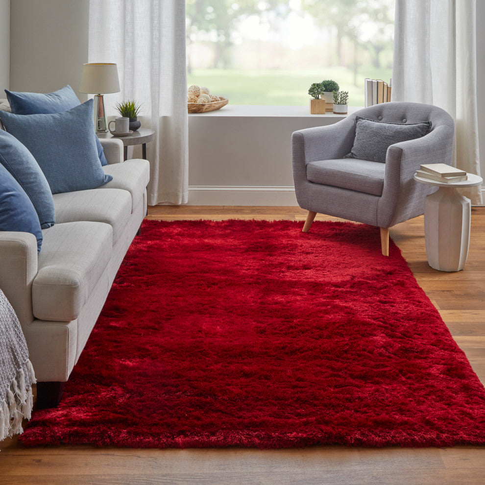 Weave & Wander Armada Plush Shag Rug, Cranberry, 2'x3'4"