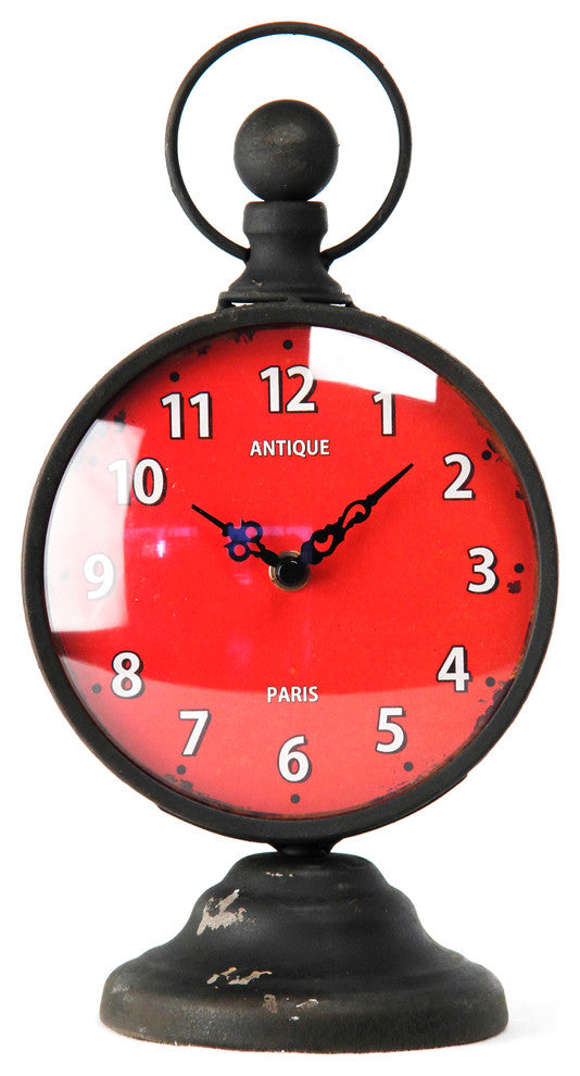 Clock, Red Face, Antique Black