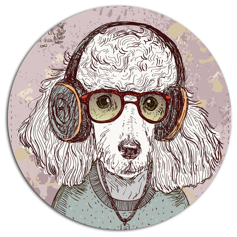 Funny Hipster Poodle With Glasses, Animal Art Disc Metal Wall Art, 23"