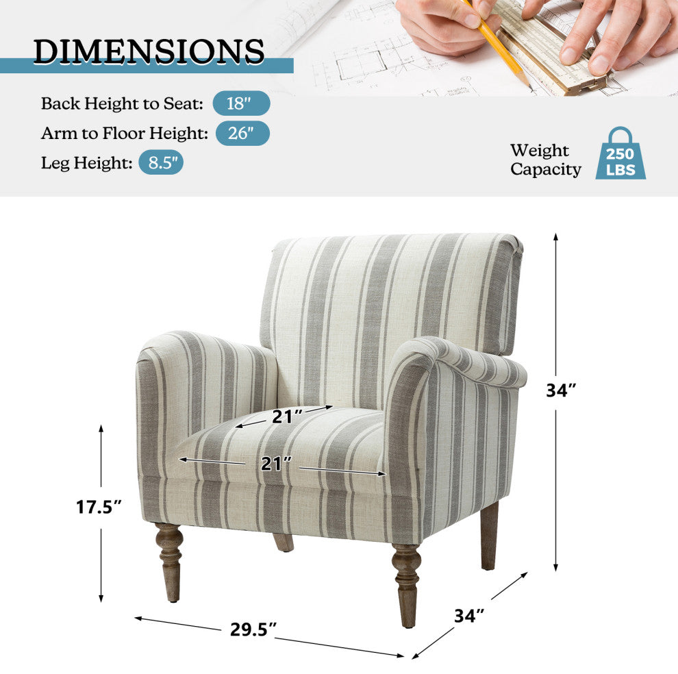 Mid-century Stripe Armchair With Wing Back, Gray