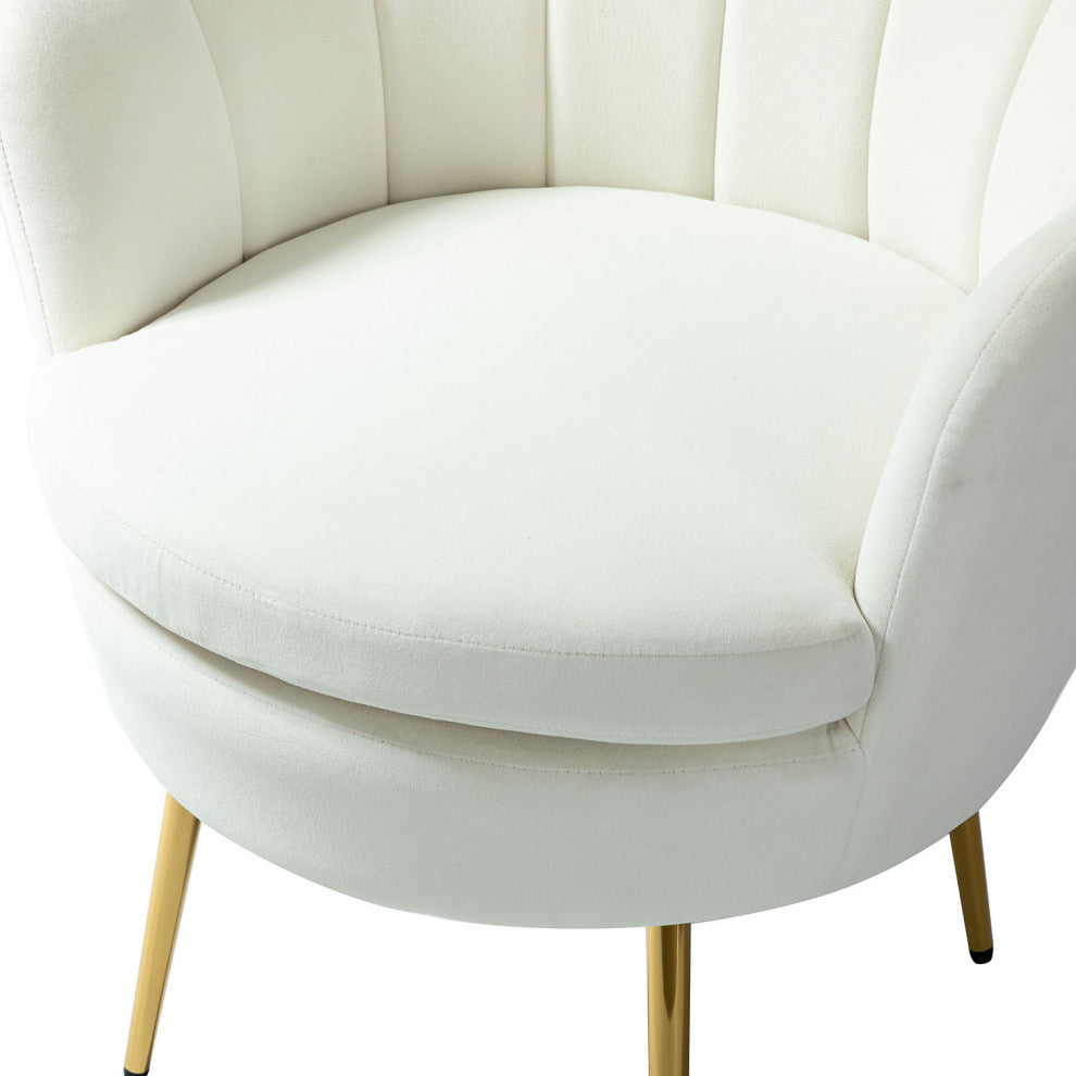 Upholstered Accent Barrel Chair With Tufted Back, Ivory