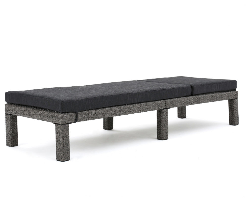 GDF Studio Venice Outdoor Black Wicker Chaise Lounge, Cushions, Set of 2