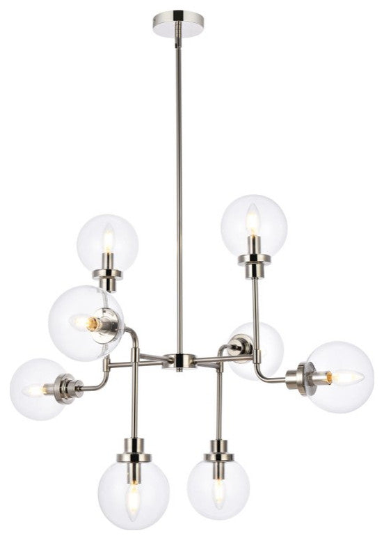 Helen 8-Light Pendant, Polished Nickel With Clear Shade
