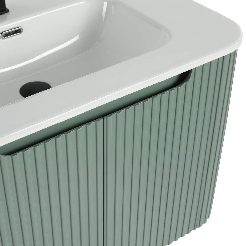 Caskvalley Bath Vanity, Straight Fluted Design Sink Included, Mint Green, 30"