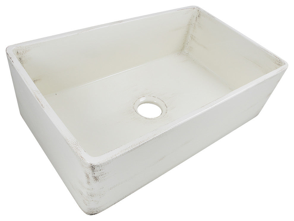 Nantucket Sinks Farmhouse Fireclay Sink, Shabby Straw Finish, 33"