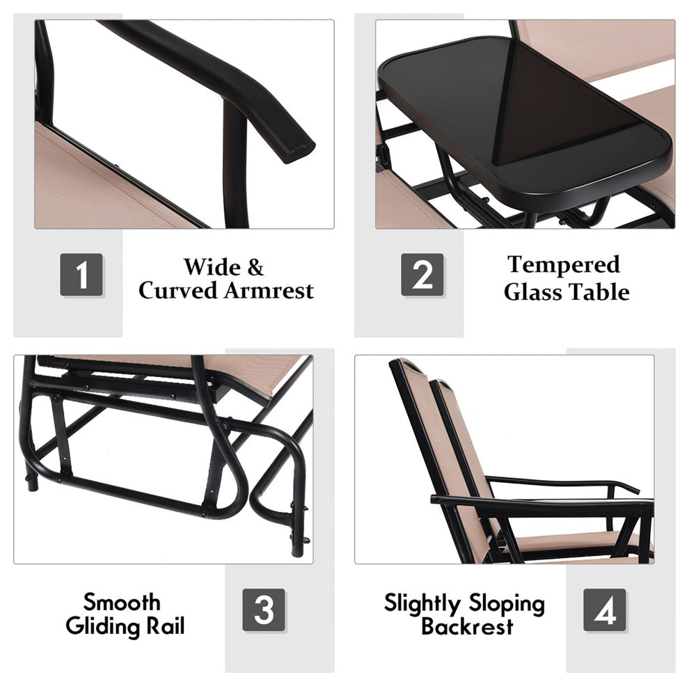 Costway 2 Person Outdoor Patio Double Glider Chair Loveseat Rocking Brown