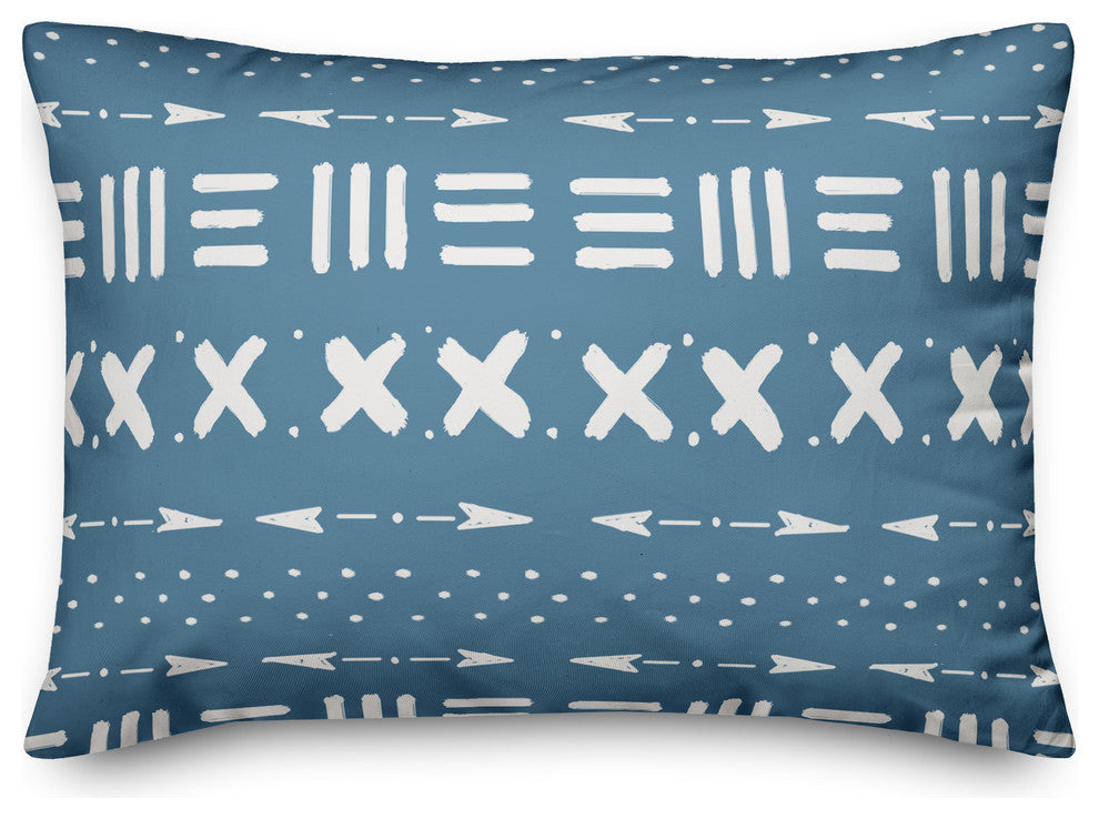 Cool Blue Tribal Pattern  Outdoor Throw Pillow, 14x20