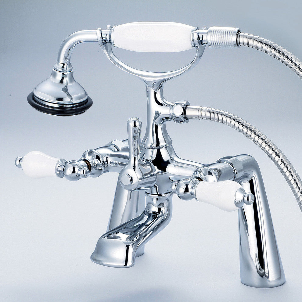 Vintage Classic Deck Mount Tub Faucet With Handshower, Hand Polished, Richly Tri