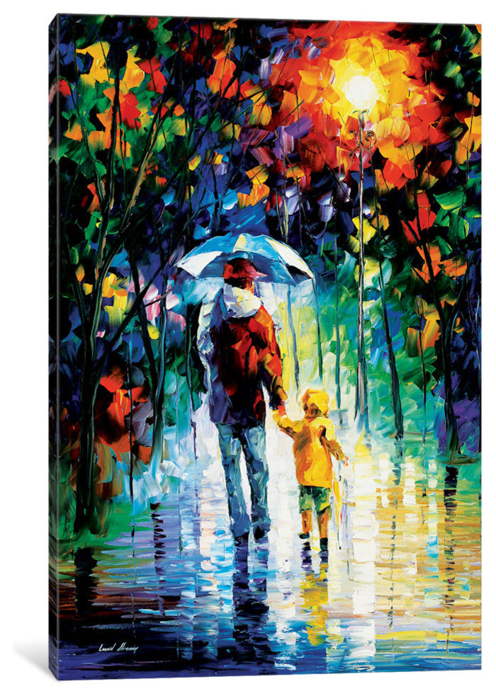 "Rainy Walk With Daddy Gallery" by Leonid Afremov, 26x18x1.5"