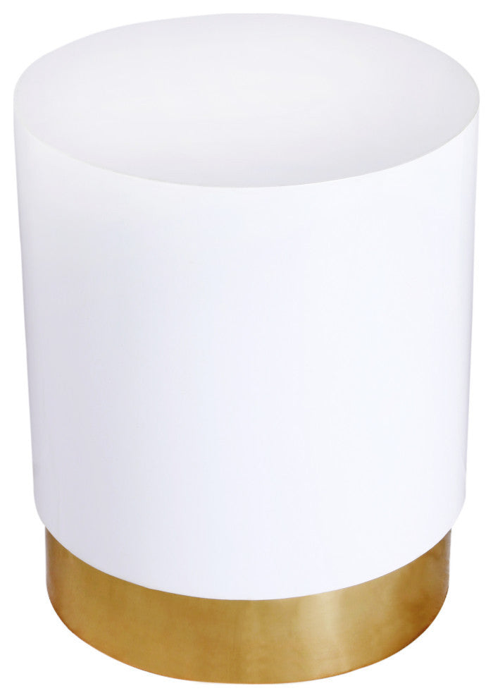 Deco End Table, White Lacquer Metal Top, Gold Metal Base