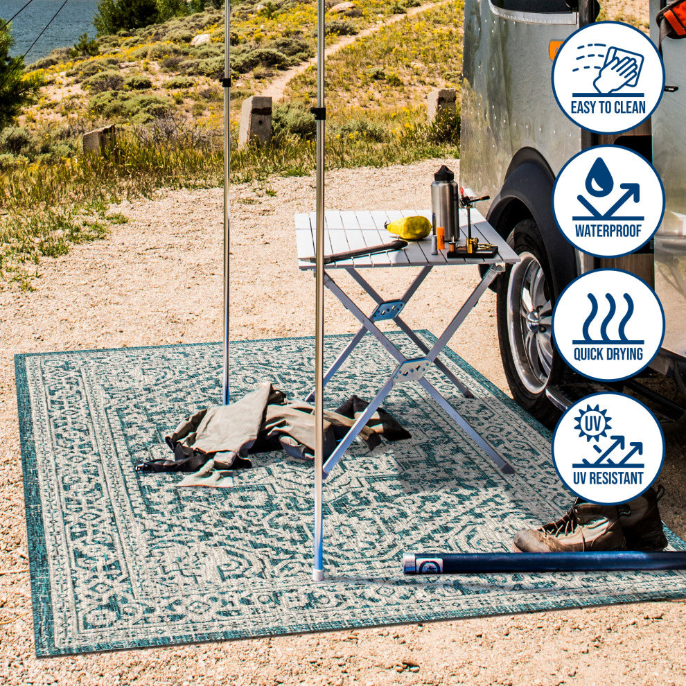 Sinjuri Medallion Textured Weave Indoor/Outdoor Area Rug
