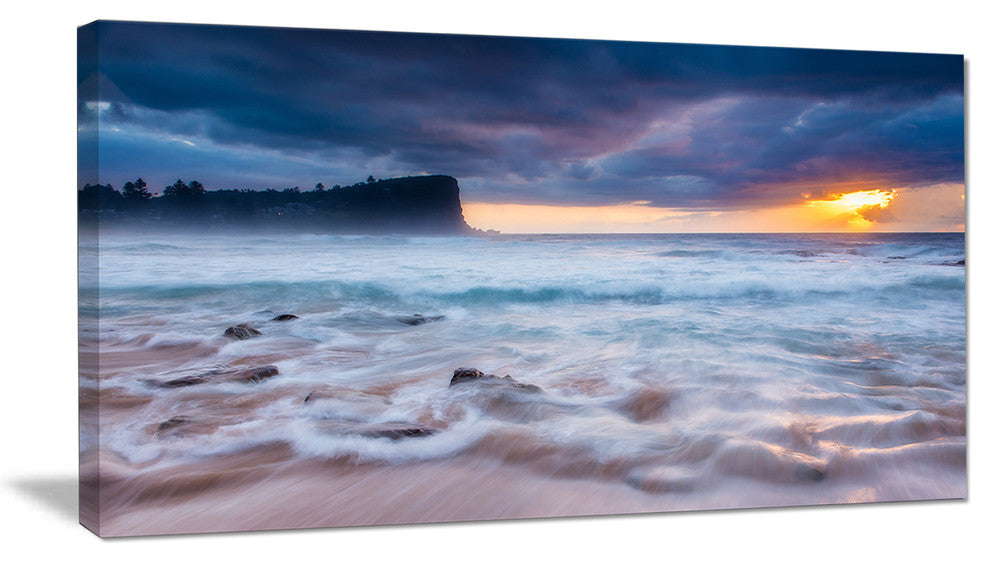 "Incredible Sunset With White Waves" Seashore Canvas Print, 40"x20"