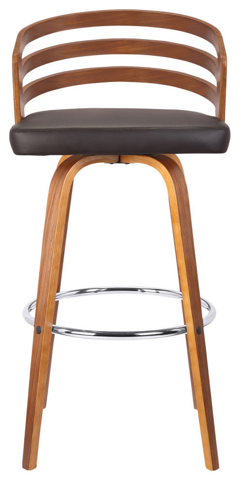 Jayden Swivel Stool, Faux Leather & Walnut Veneer, Brown, Barstool