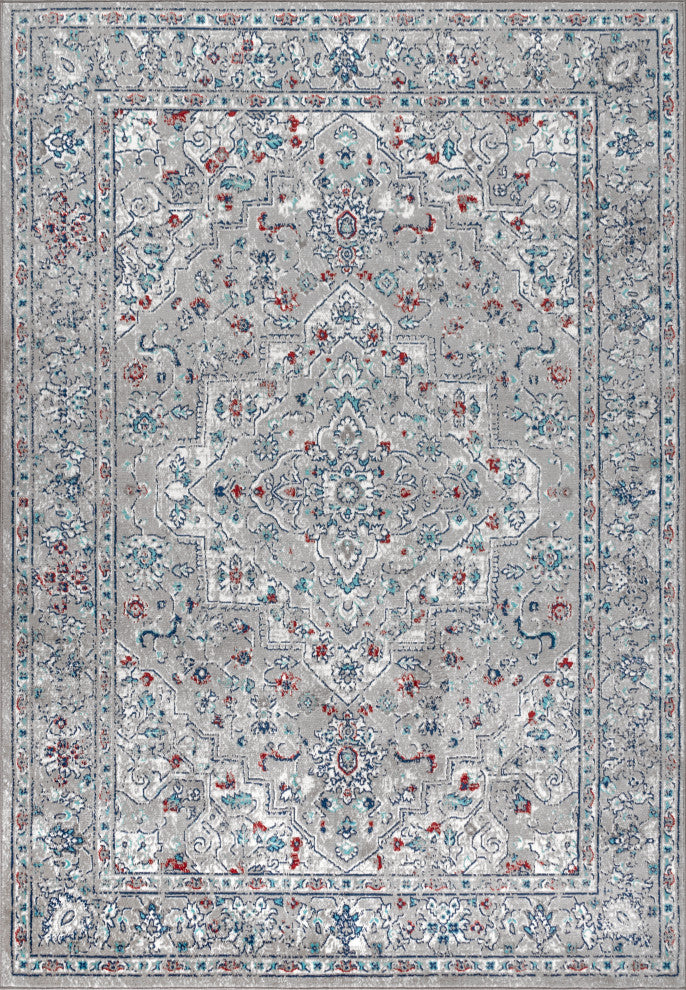 Modern Persian Vintage Medallion Light Grey/ Multi 8' x 10' Area Rug