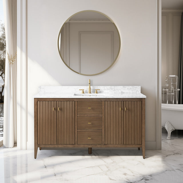 Vanity Art Freestanding Vanity, Walnut, 60", Single Sink, Golden Brushed