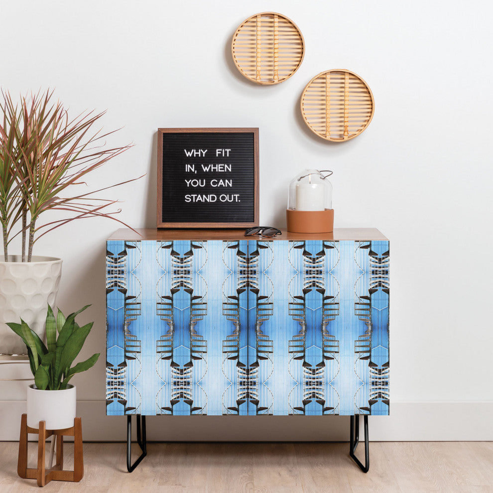 Deny Designs Avalon Deco Credenza, Walnut, Black Steel legs