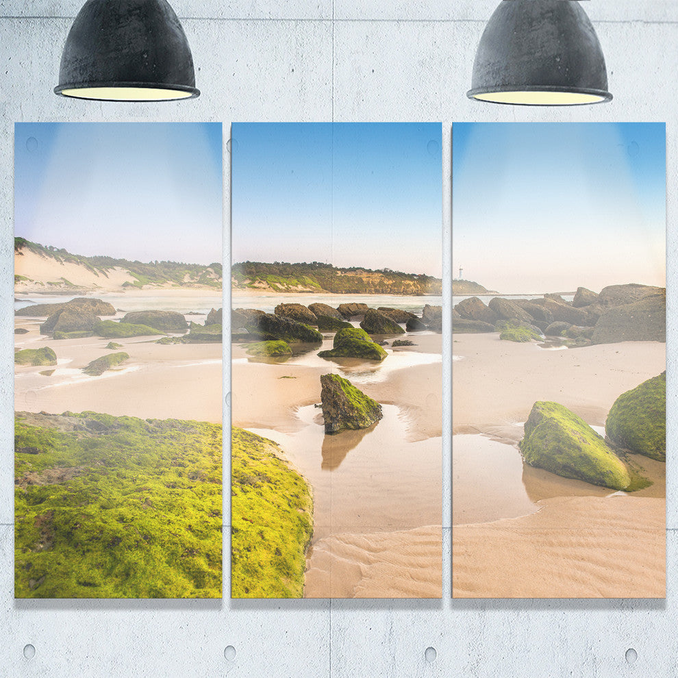 "Green Rocky Seashore at Norah Head" Metal Wall Art, 3 Panels, 36"x28"
