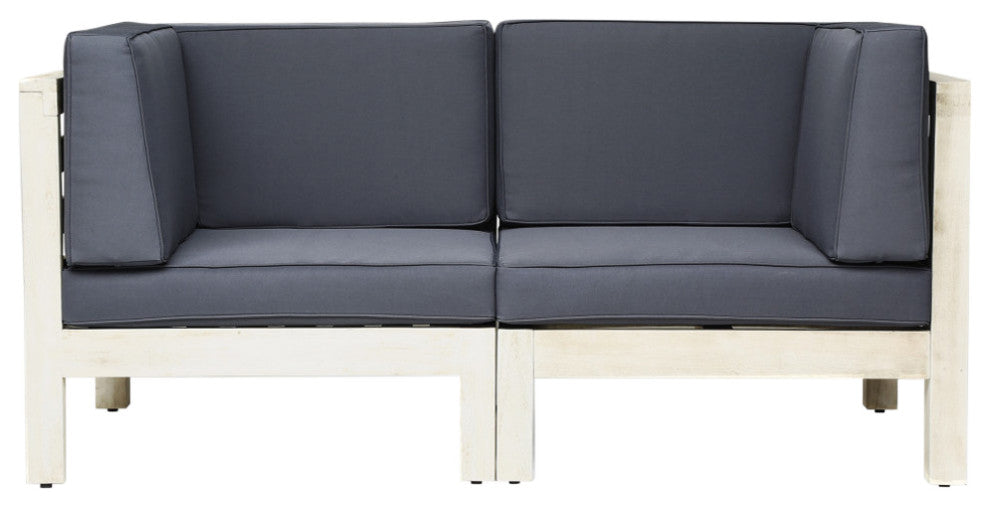Andrew Outdoor Modular Acacia Wood Loveseat With Cushions