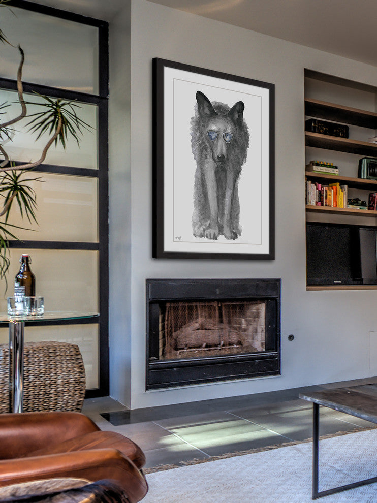 "Gray Wolf with Shades" Framed Painting Print, 16"x24"