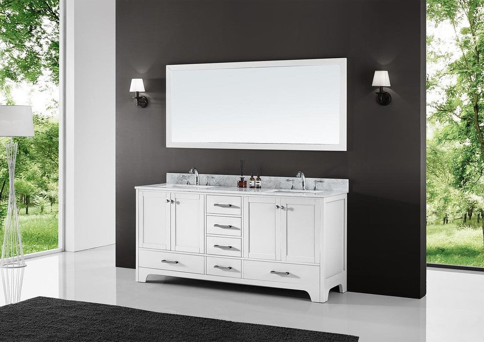 72" Double Sink Bathroom Vanity With Carrara Marble Top