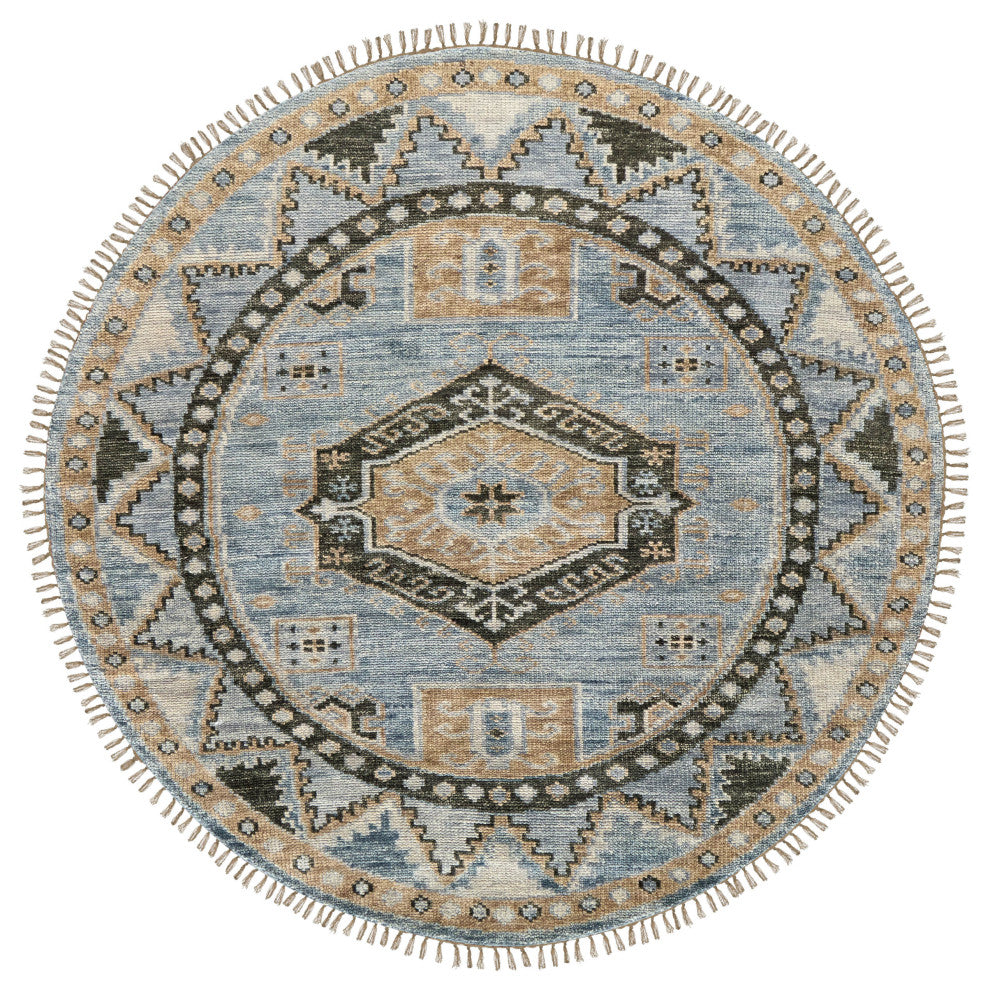 Foxboro R6935 Traditional/Vintage Round Rug, Blue/Green, 8'x8' Round