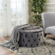 GDF Studio Maelyn Modern Glam Tufted Velvet Round Ottoman, Dark Gray