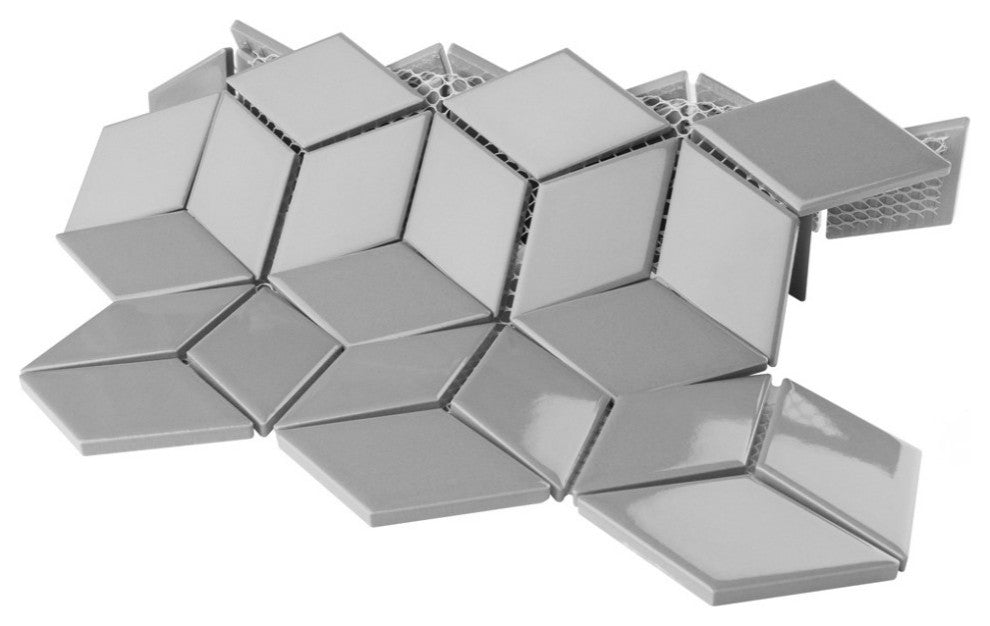Metro Rhombus Mosaic Floor and Wall Tile, Glossy Light Gray