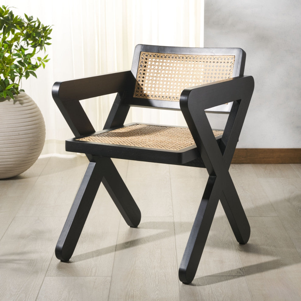 Safavieh Couture Tyrrell Rattan Dining Chair, Black/Natural