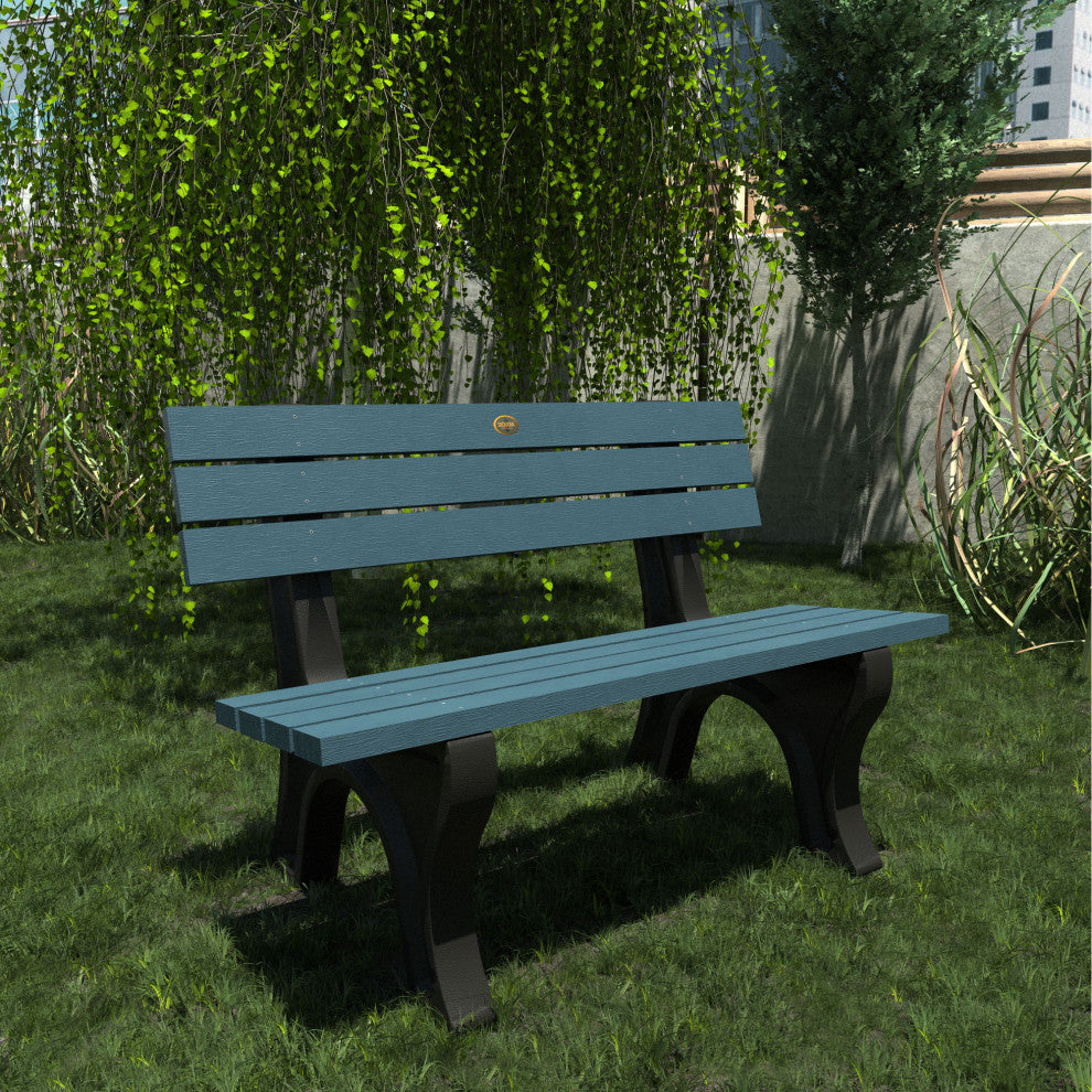 Aurora Traditional 4' Park Bench, Weathered Acorn, Nantucket Blue