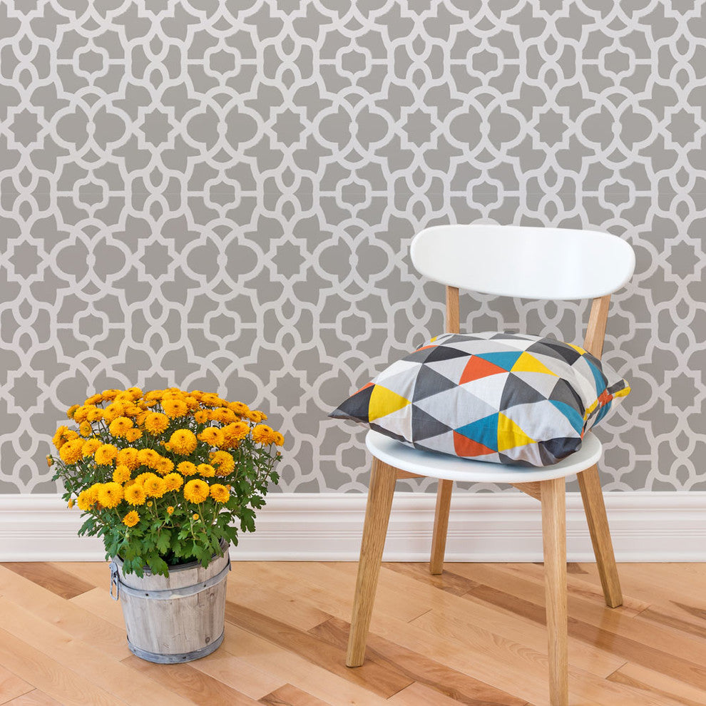 Trellis Peel and Stick Vinyl Wallpaper, Warm Gray, 24"w X 60"h