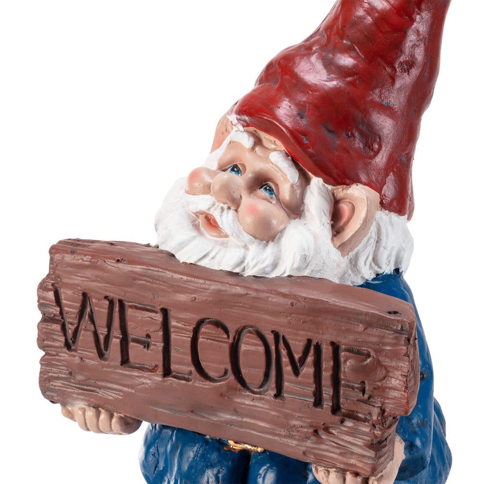 Alpine Welcome Sign Gnome Statue with Timer, 22"