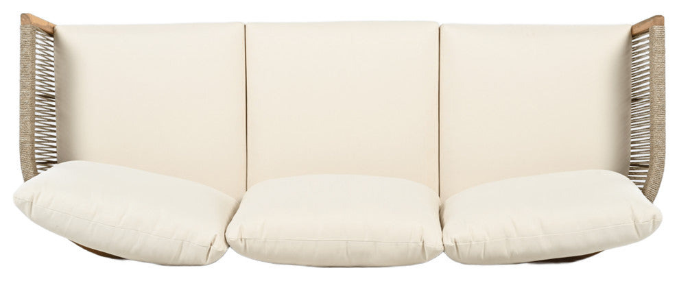 GDF Studio Outdoor 3-Seater Patio Acacia Wood Sofa, Teak/Beige