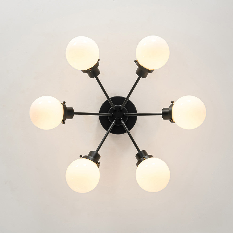 Mid-Century Modern 6-Light Sputnik Glass Globe Semi Flush Mount