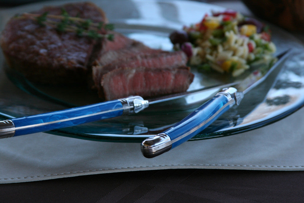 Laguiole Blue Marble Steak Knives, Set of 4