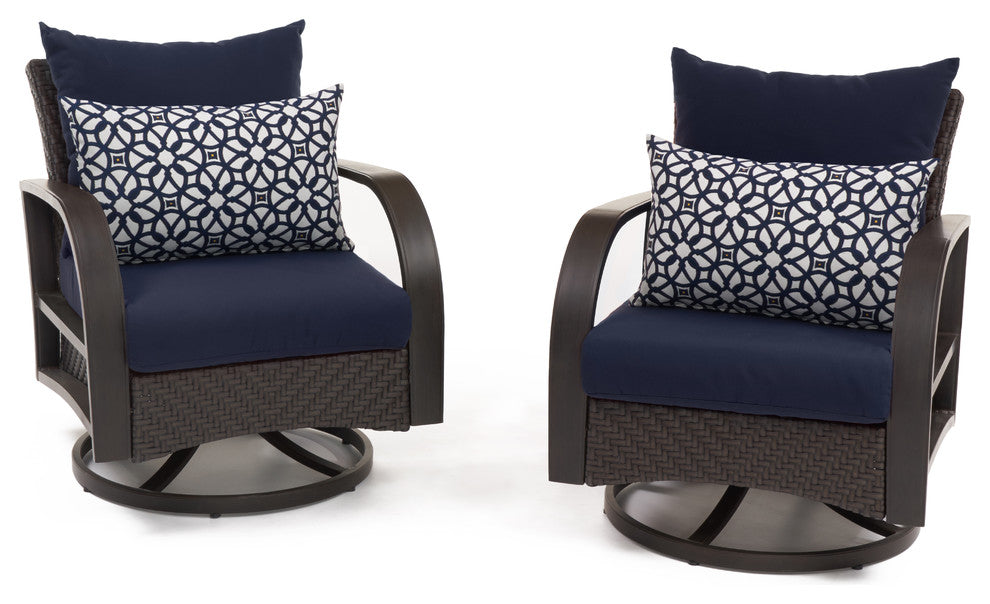 Barcelo 2 Piece Aluminum Outdoor Patio Motion Rotating Club Chairs, Navy Blue
