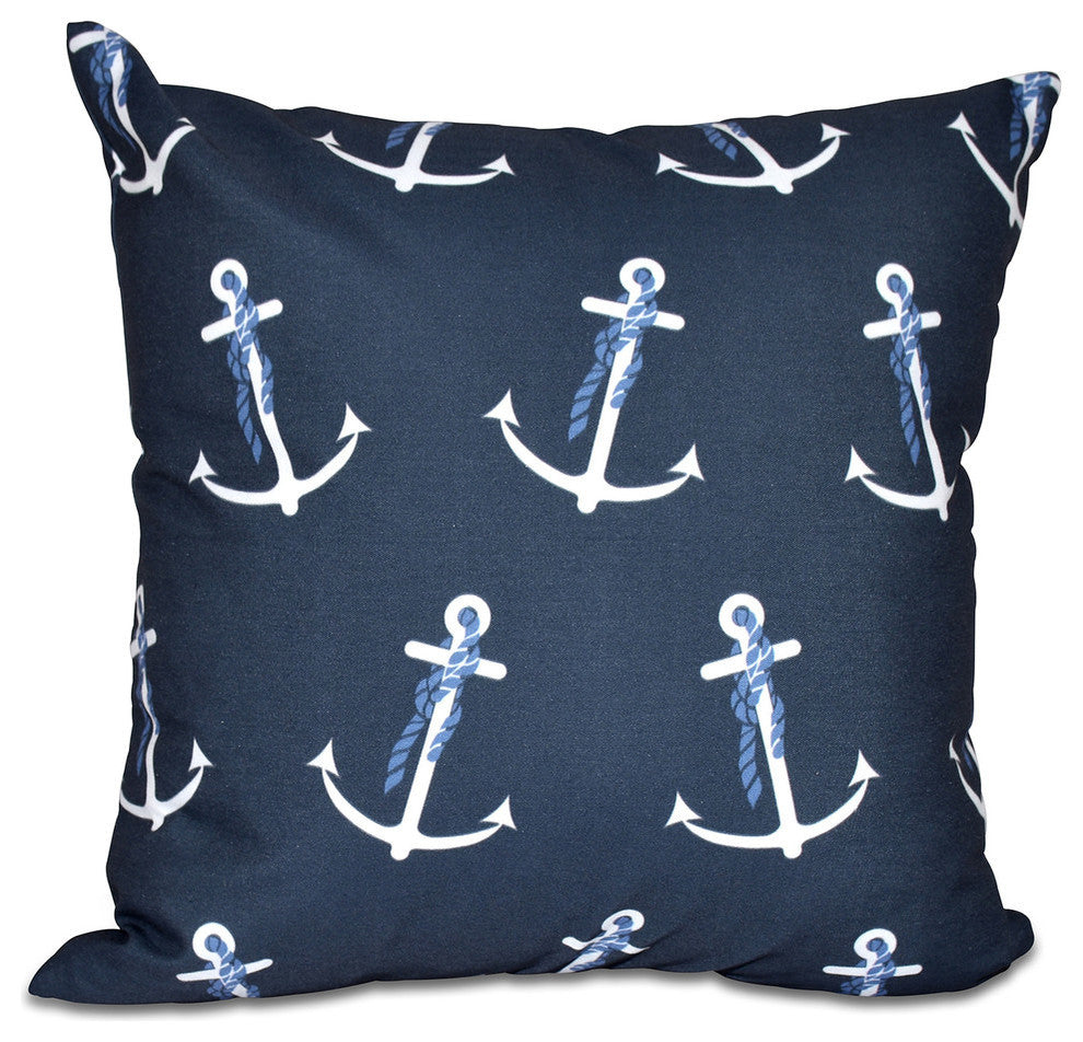 Anchor Whimsy, Geometric Print Pillow, Navy Blue, 18"x18"